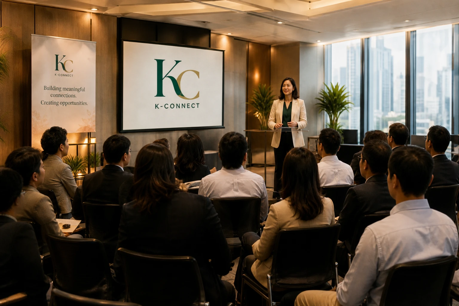 Speaker presenting at a K-Connect exclusive business network seminar