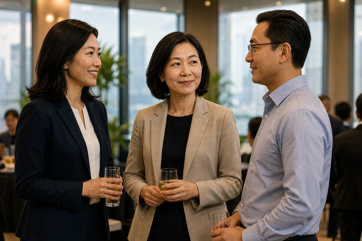 Guests connecting over conversation at a K-Connect event