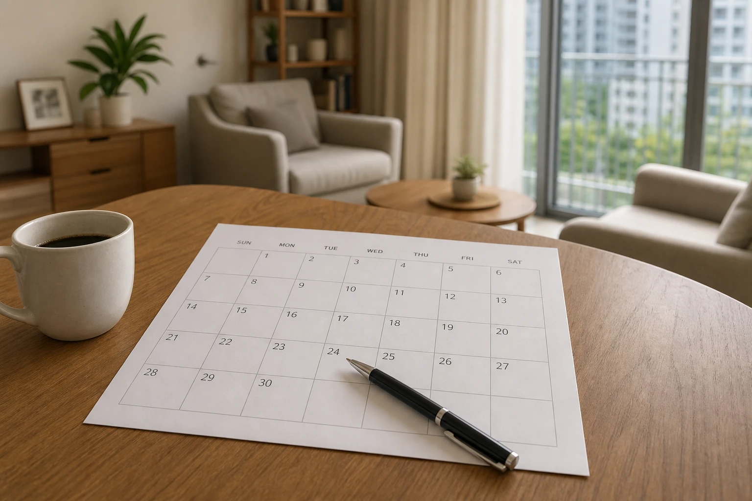 Calendar and pen for property upgrade planning