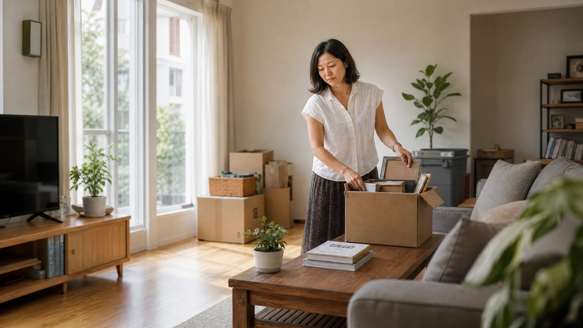 Woman packing boxes in a home