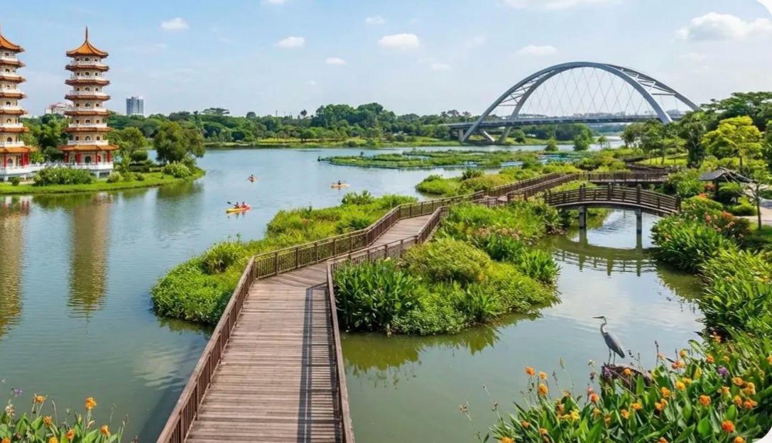 Jurong Lake Gardens boardwalk and waterfront scenery