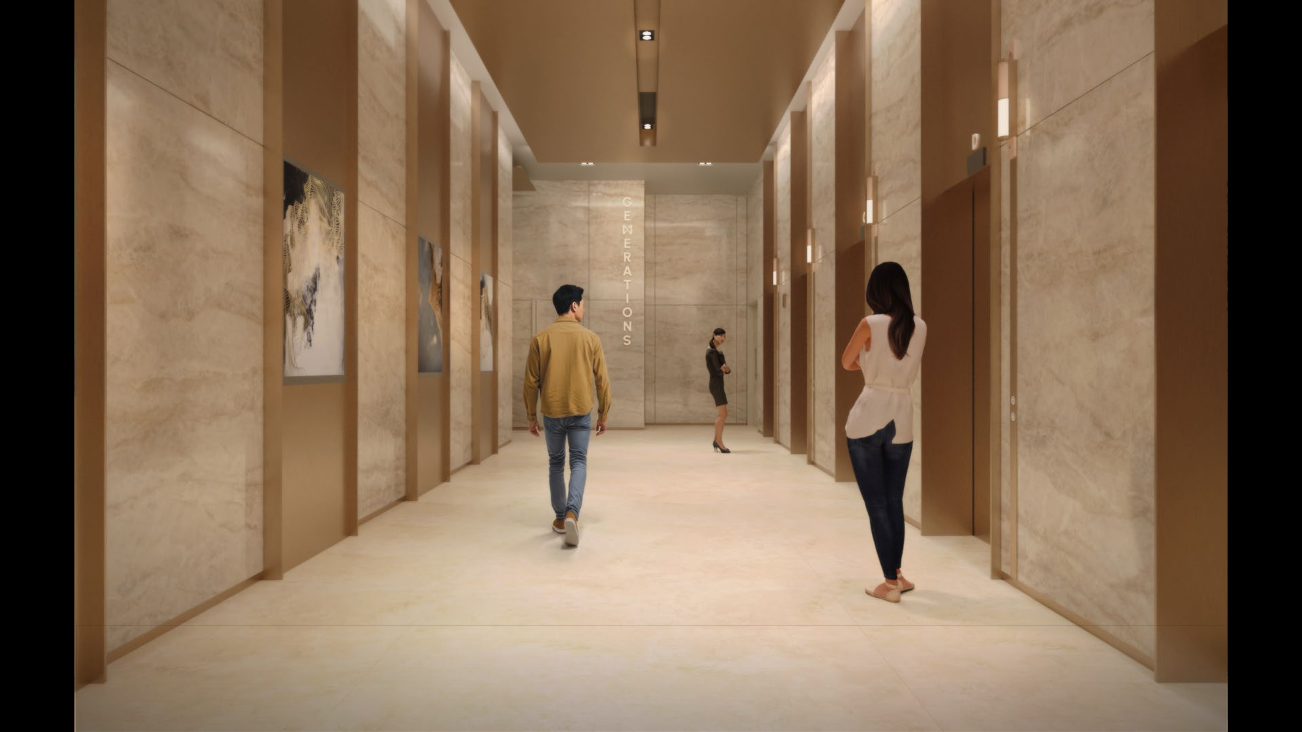 Lift lobby with premium materials and lighting